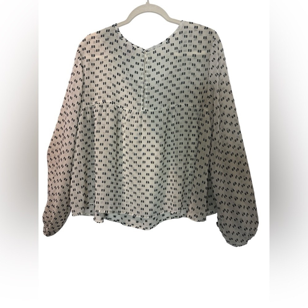 Merona XL Sheer Geometric Print Blouse Cream Black Long Sleeve - Picture 5 of 5